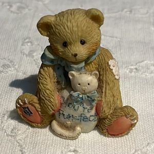Small Cherished Teddies "You're Purr-fect" Teddy with Cat, 1 5/8"